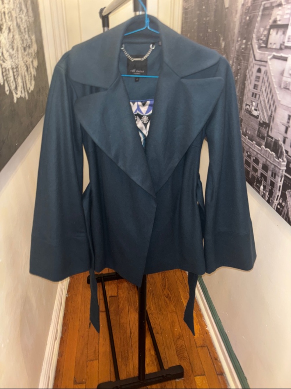 Ted Baker London Teal Open-Front Waterfall Trench Coat
